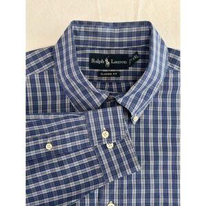 VNTG Polo Ralph Lauren blue Striped Button Down Shirt Classic Fit 17 1/2 Size XL